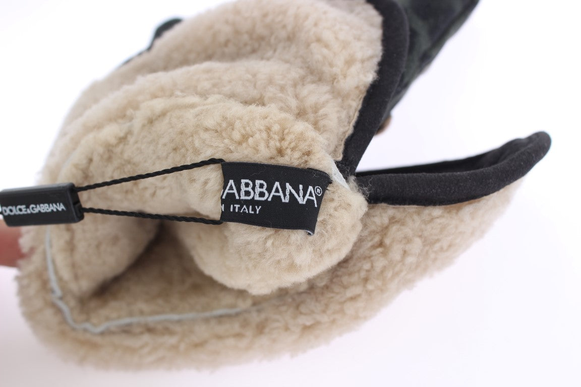 Elegante Nietenhandschuhe aus grauer Wolle und Shearling