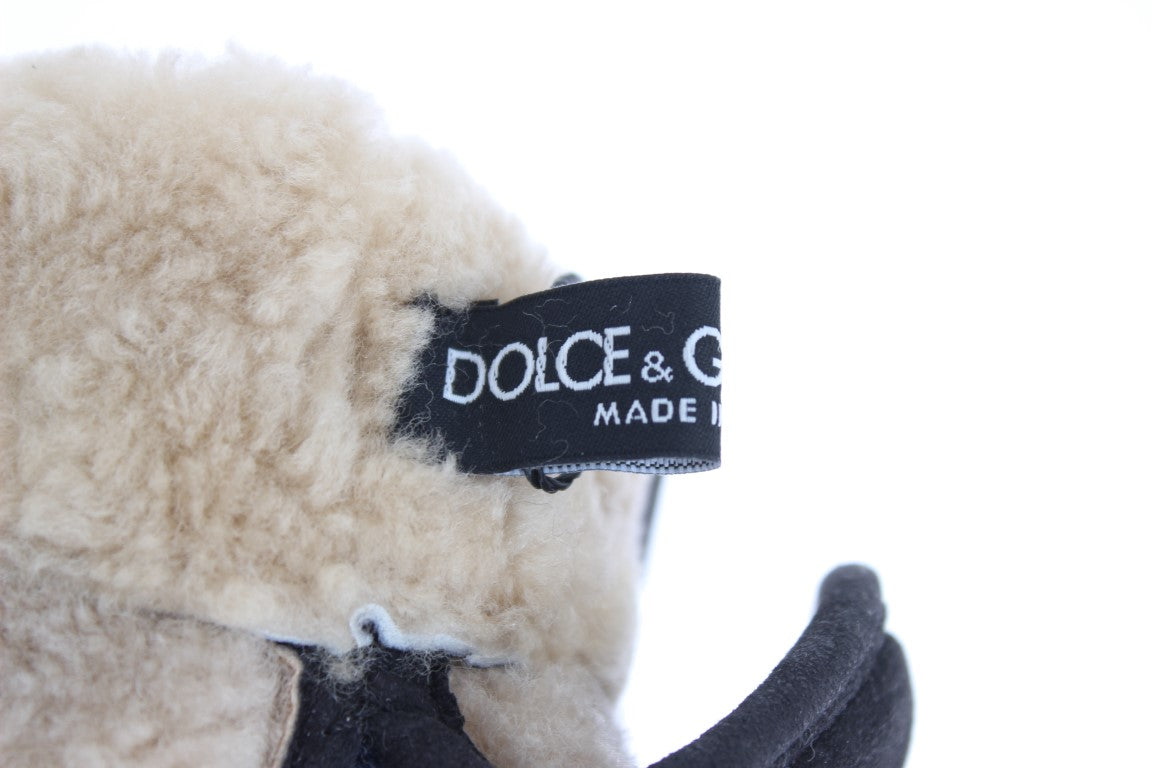 Schicke graue Handschuhe aus Wolle und Shearling mit Nieten-Details