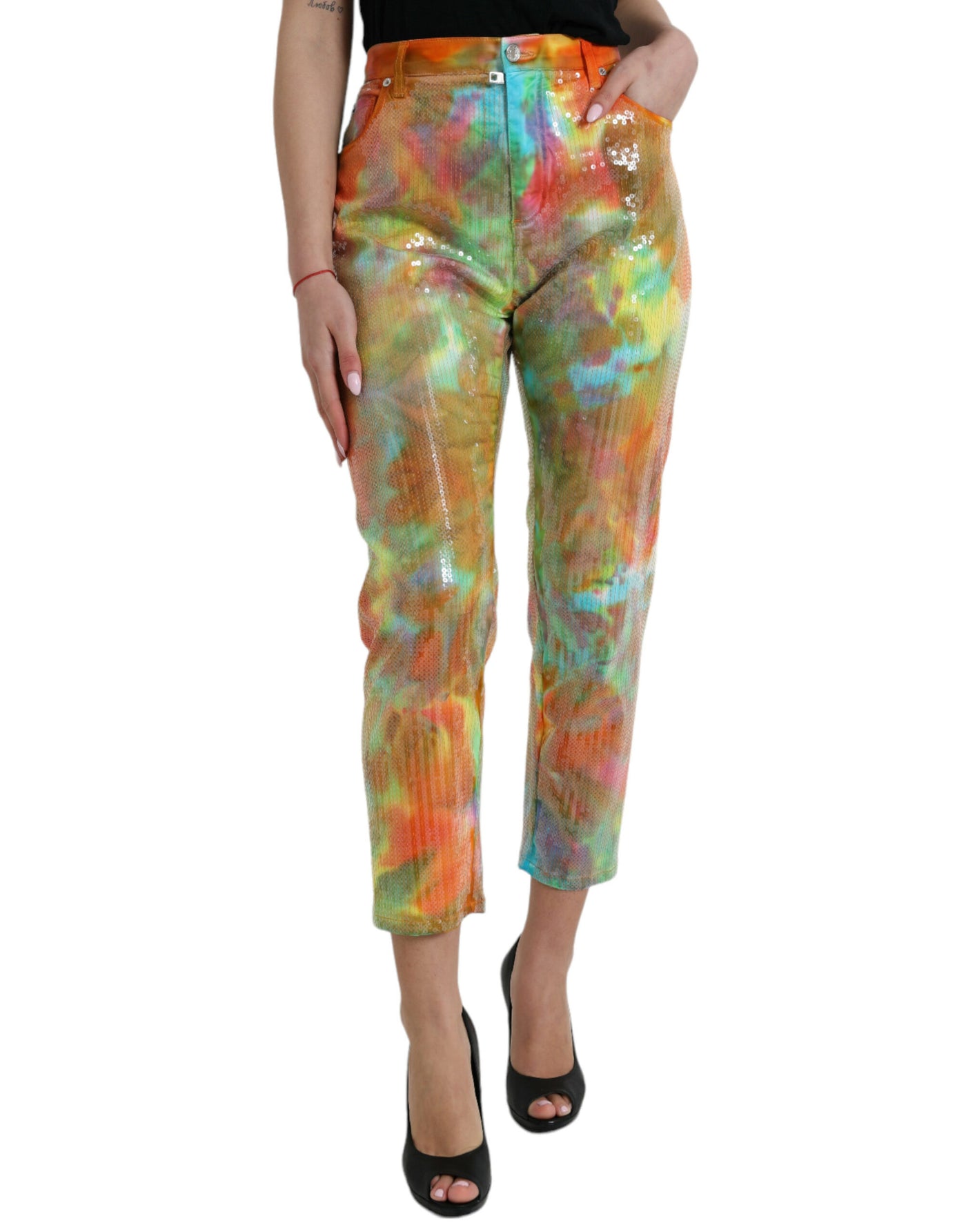 Multicolor Hochgeschnittene Hose mit hoher Taille