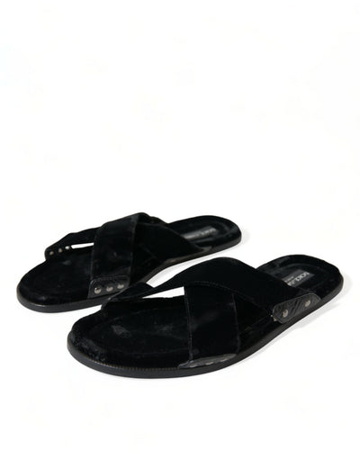 Elegante Schwarze Cross Strap Slide Sandalen