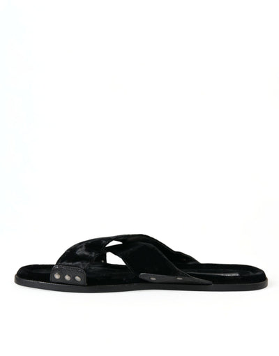 Elegante Schwarze Cross Strap Slide Sandalen