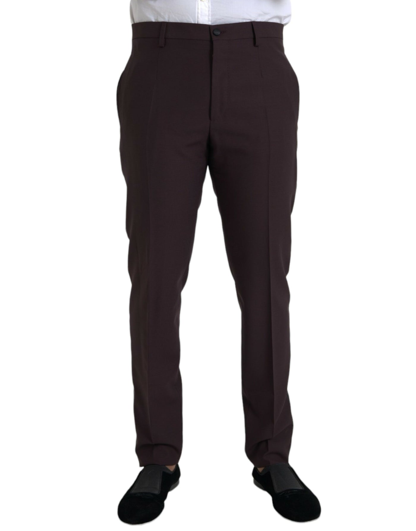 Dunkelbraune Slim Fit-Hose aus Wolle