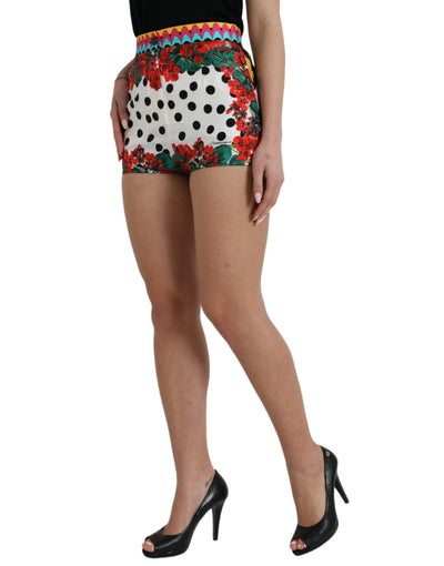 Multicolor Seiden-Hotpants mit hoher Taille