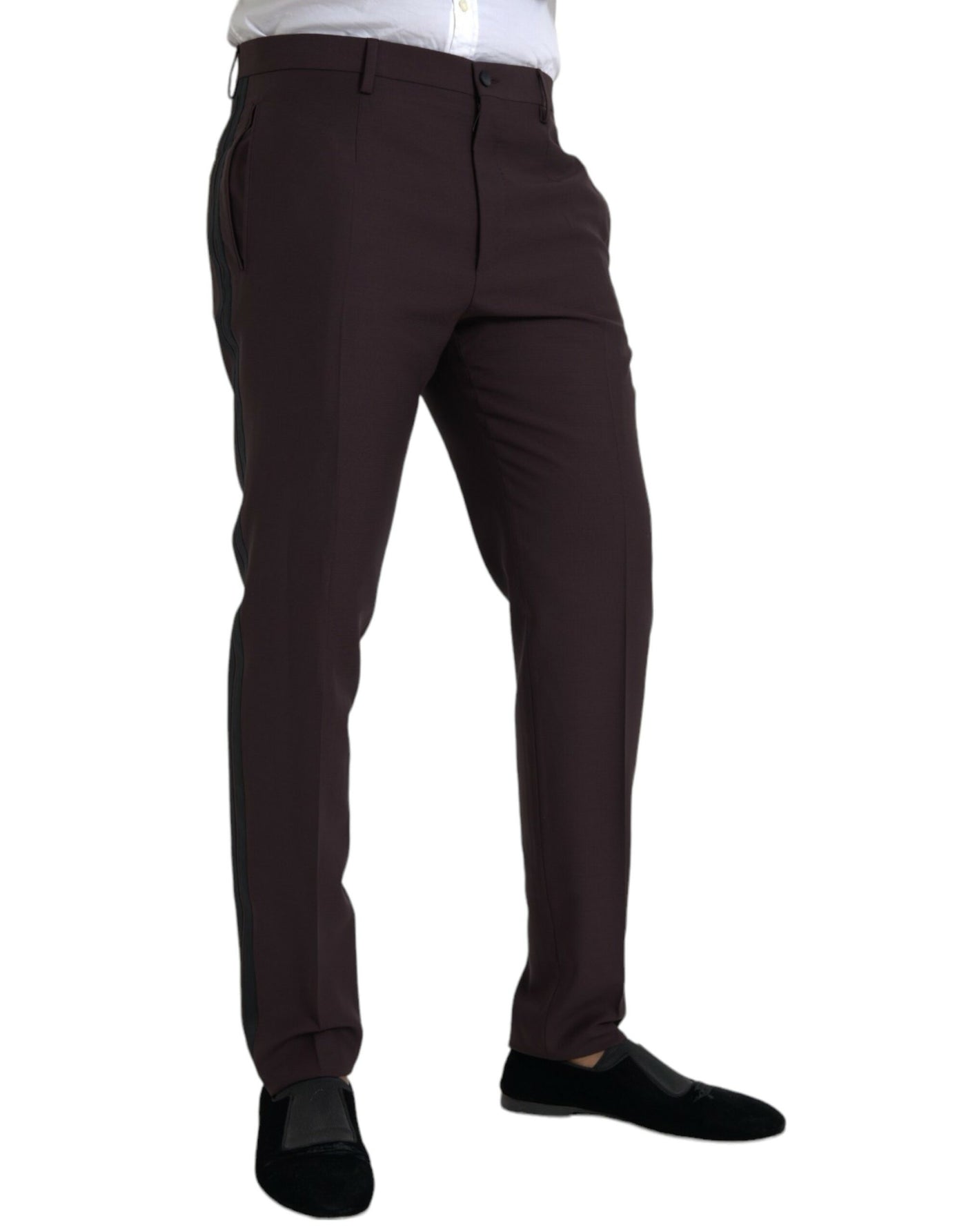 Dunkelbraune Slim Fit-Hose aus Wolle