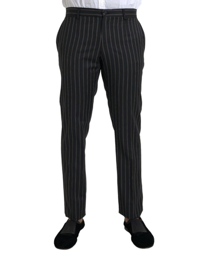 Schwarz gestreifte Skinny Dress Pants aus Wolle