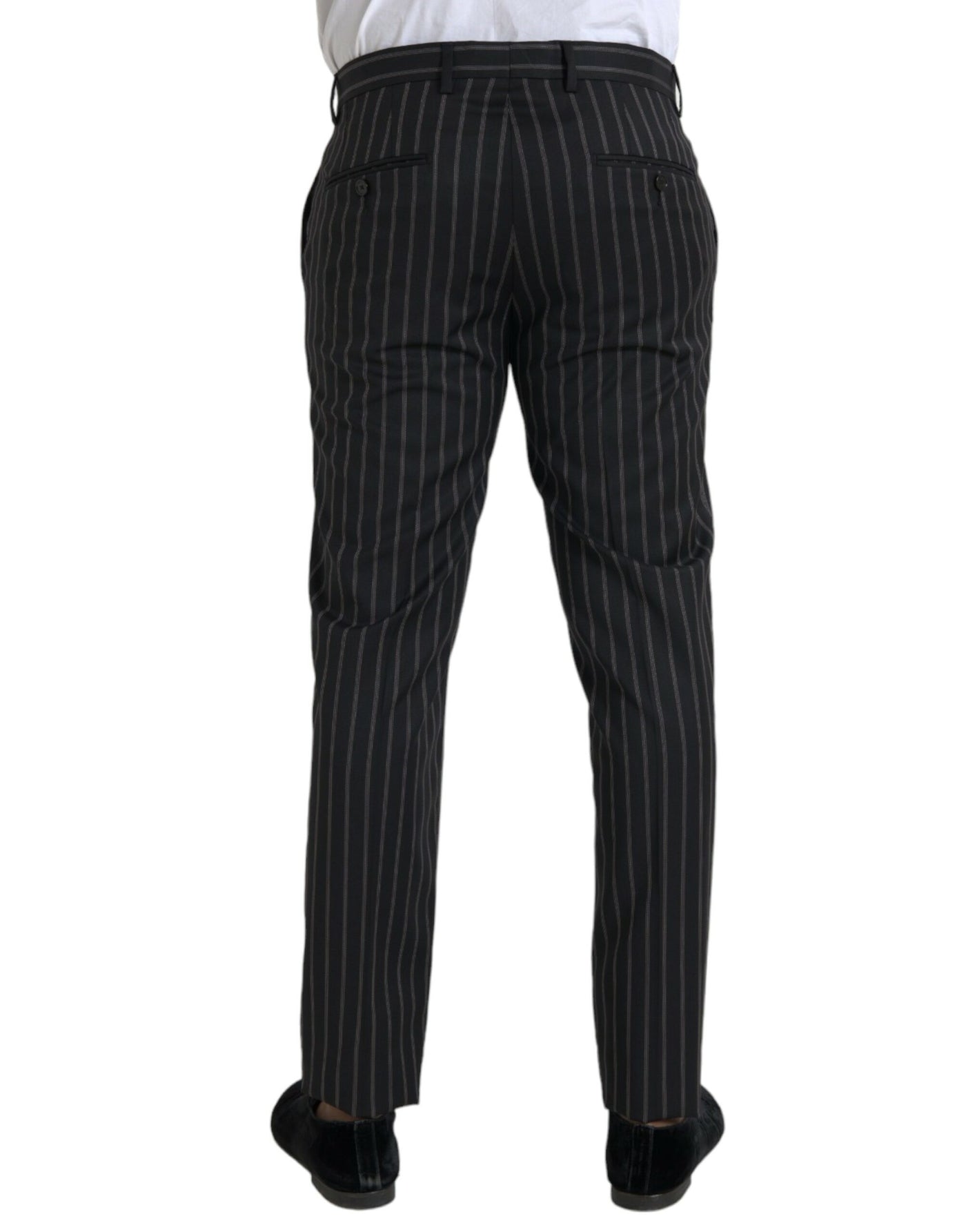 Schwarz gestreifte Skinny Dress Pants aus Wolle