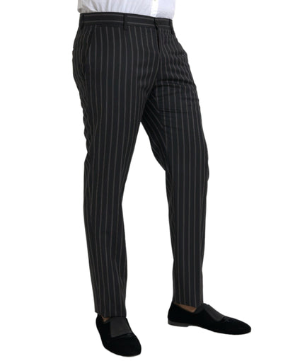 Schwarz gestreifte Skinny Dress Pants aus Wolle