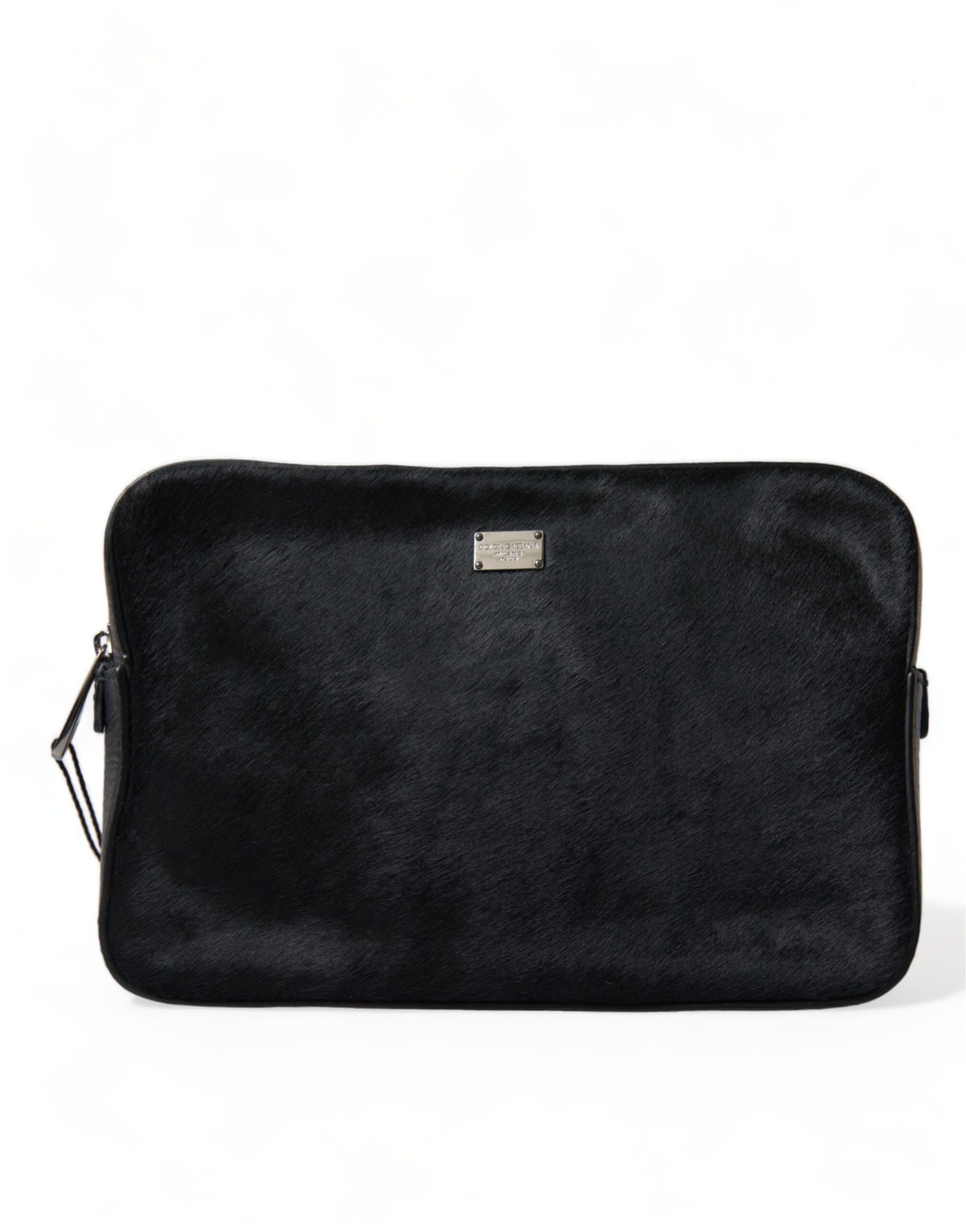 Elegante schwarze Lederclutch mit Bienenverzierung