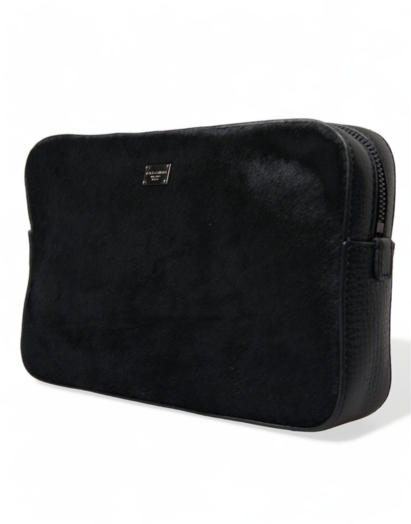 Elegante schwarze Lederclutch mit Bienenverzierung