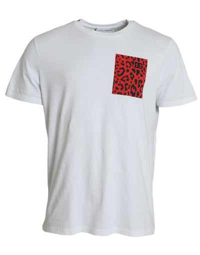 Weiß Rot Leopard Baumwolle Rundhals T-Shirt