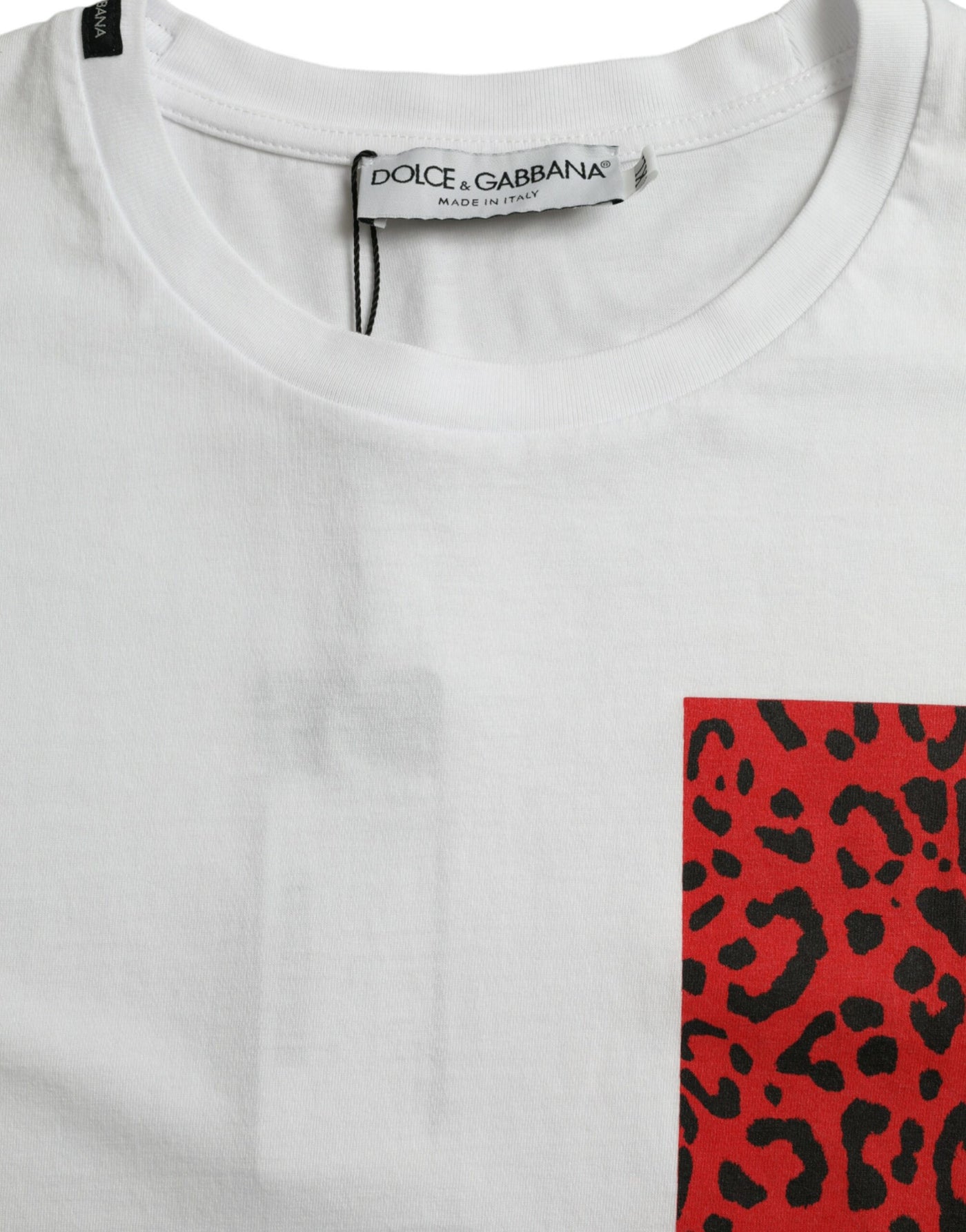 Weiß Rot Leopard Baumwolle Rundhals T-Shirt