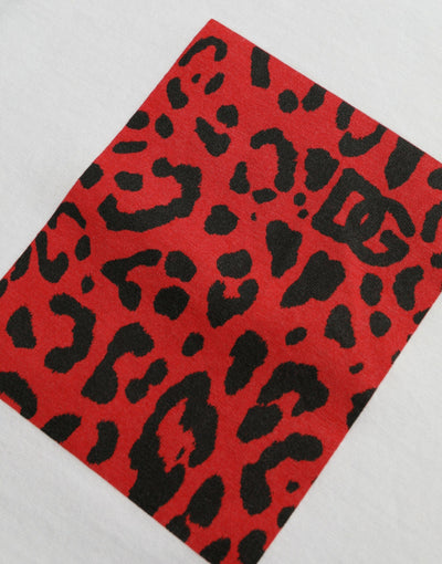 Weiß Rot Leopard Baumwolle Rundhals T-Shirt