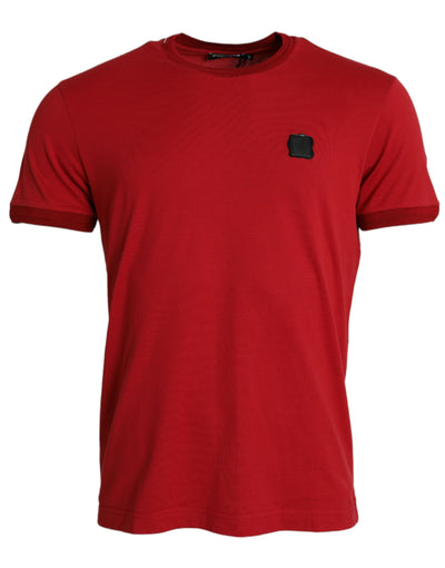 Rotes Logo-Patch-T-Shirt mit Rundhalsausschnitt aus Baumwolle