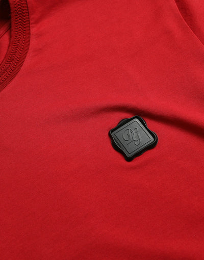 Rotes Logo-Patch-T-Shirt mit Rundhalsausschnitt aus Baumwolle