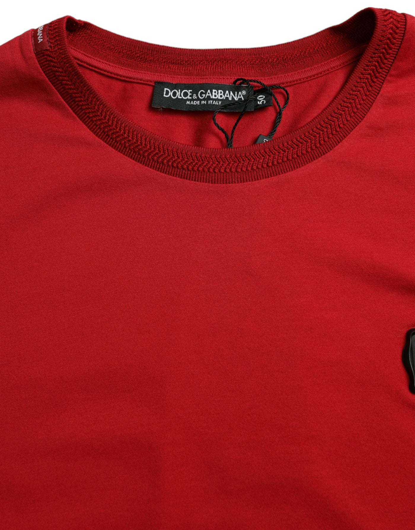 Rotes Logo-Patch-T-Shirt mit Rundhalsausschnitt aus Baumwolle