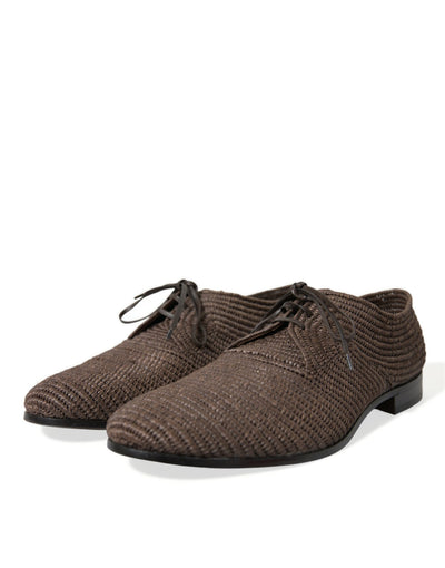 Elegante Derby-Schuhe mit Raffia-Obermaterial - Schnürschuhe in Braun