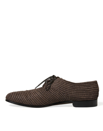 Elegante Derby-Schuhe mit Raffia-Obermaterial - Schnürschuhe in Braun