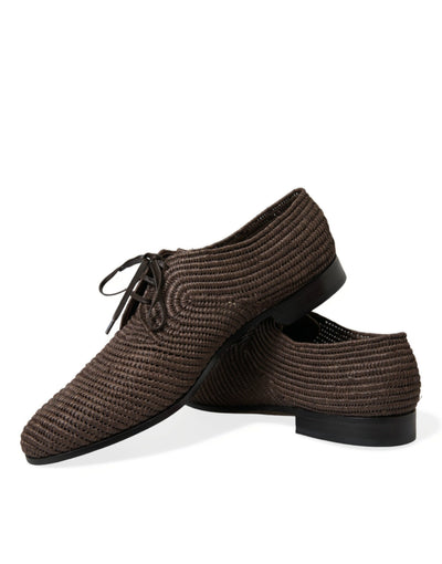 Elegante Derby-Schuhe mit Raffia-Obermaterial - Schnürschuhe in Braun