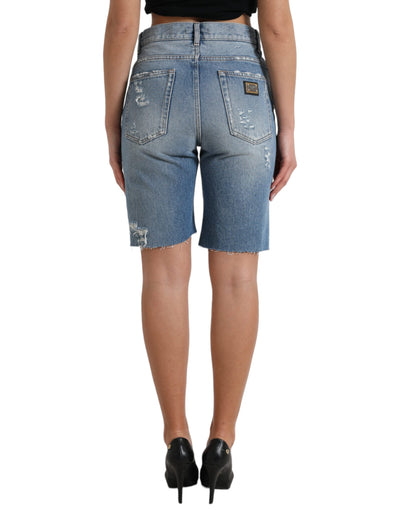 Bermuda Denim Shorts mit hoher Taille und Verzierungen