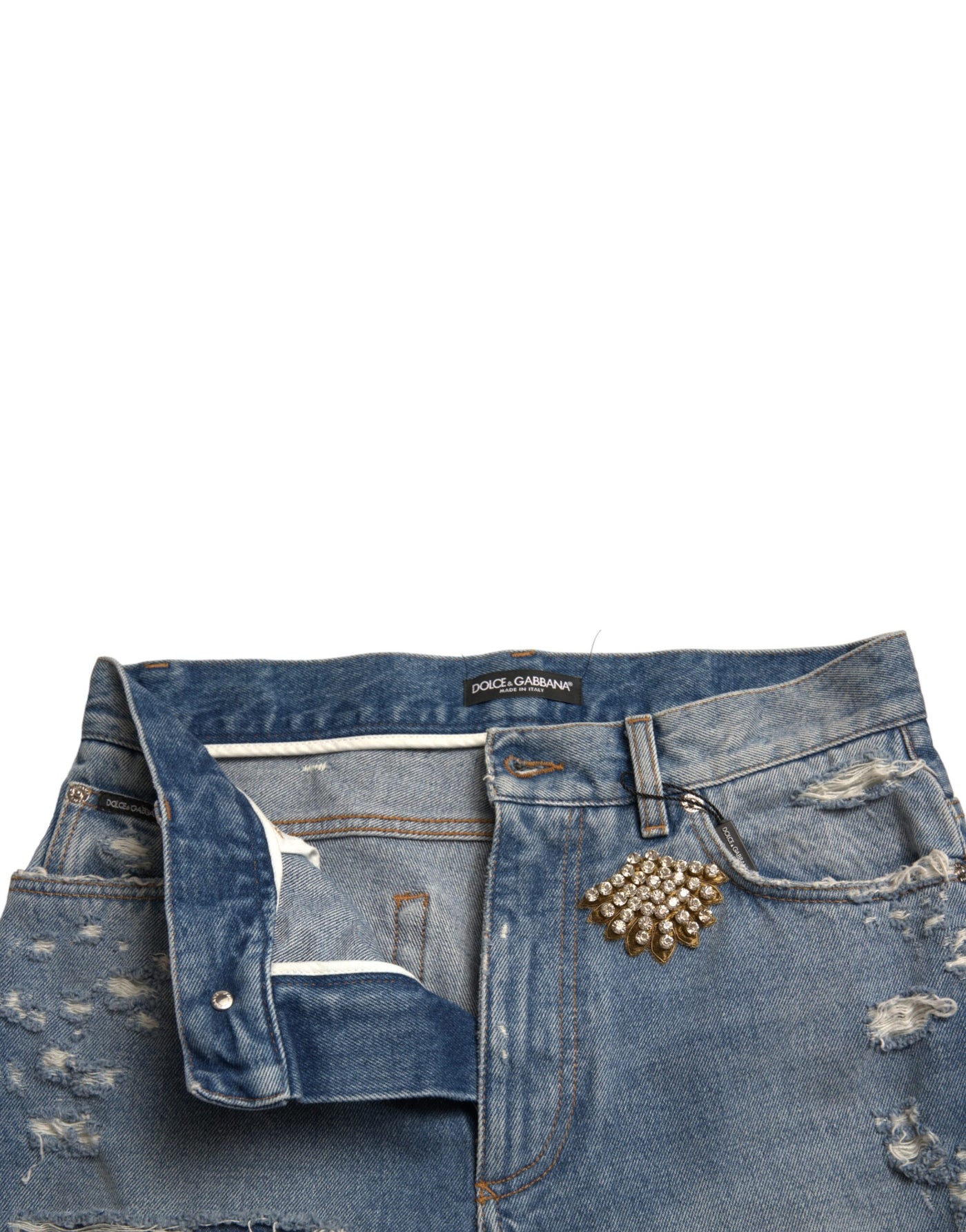 Bermuda Denim Shorts mit hoher Taille und Verzierungen