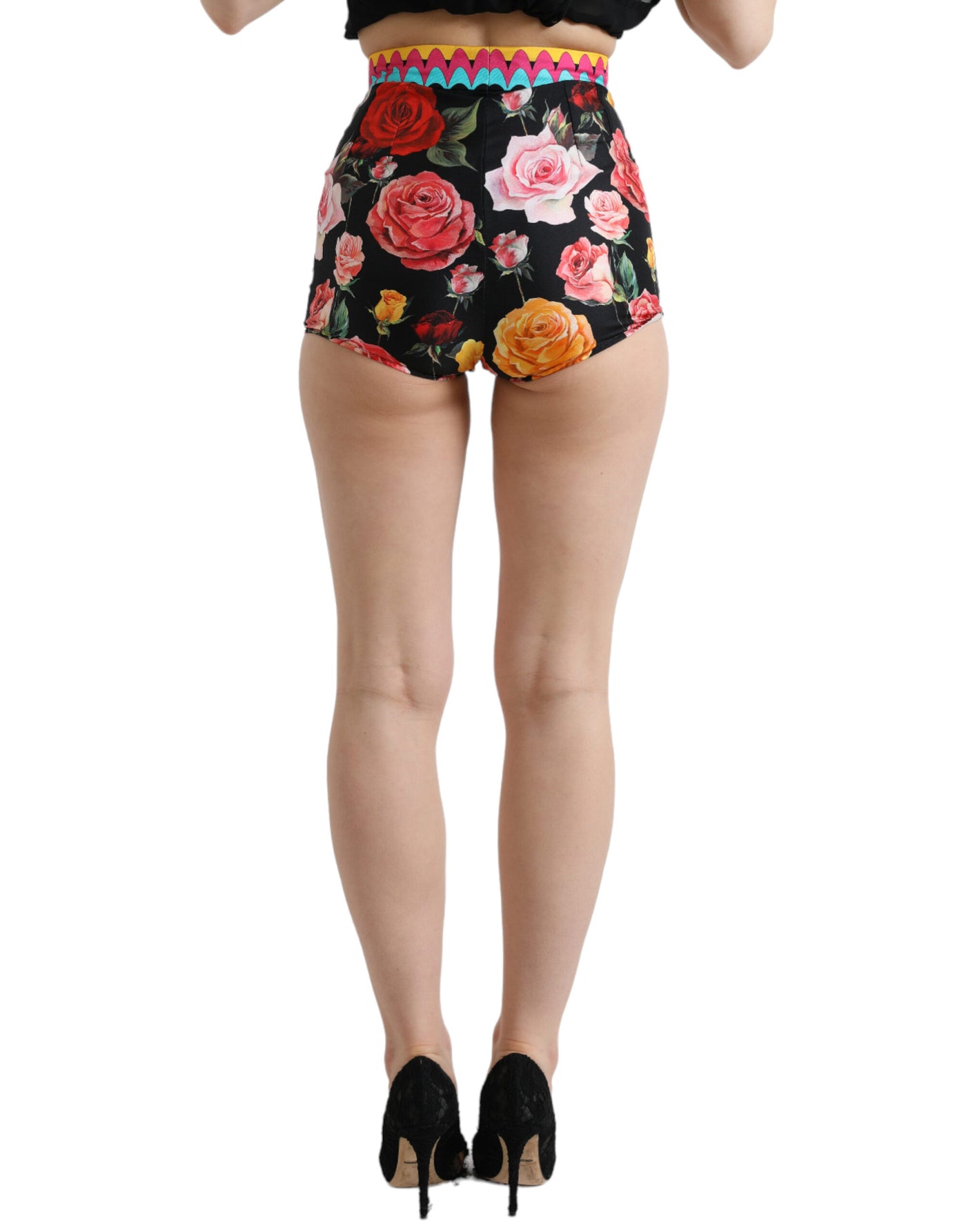 Multicolor Seiden-Hotpants mit hoher Taille