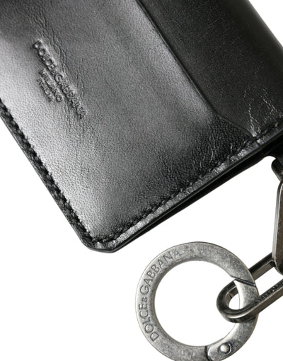 Schwarzes Leder Bifold Logo Kartenhalter Schlüsselanhänger Brieftasche