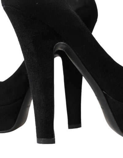 Schwarze Wildleder Pumps mit Absatz Raffinesse