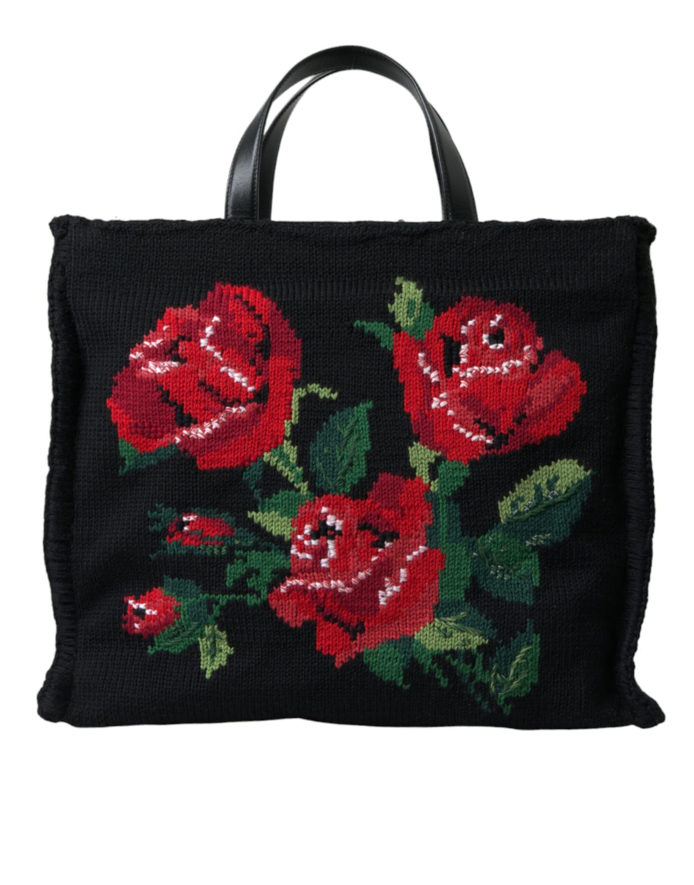 Schwarze Tote mit schicker Blumenstickerei