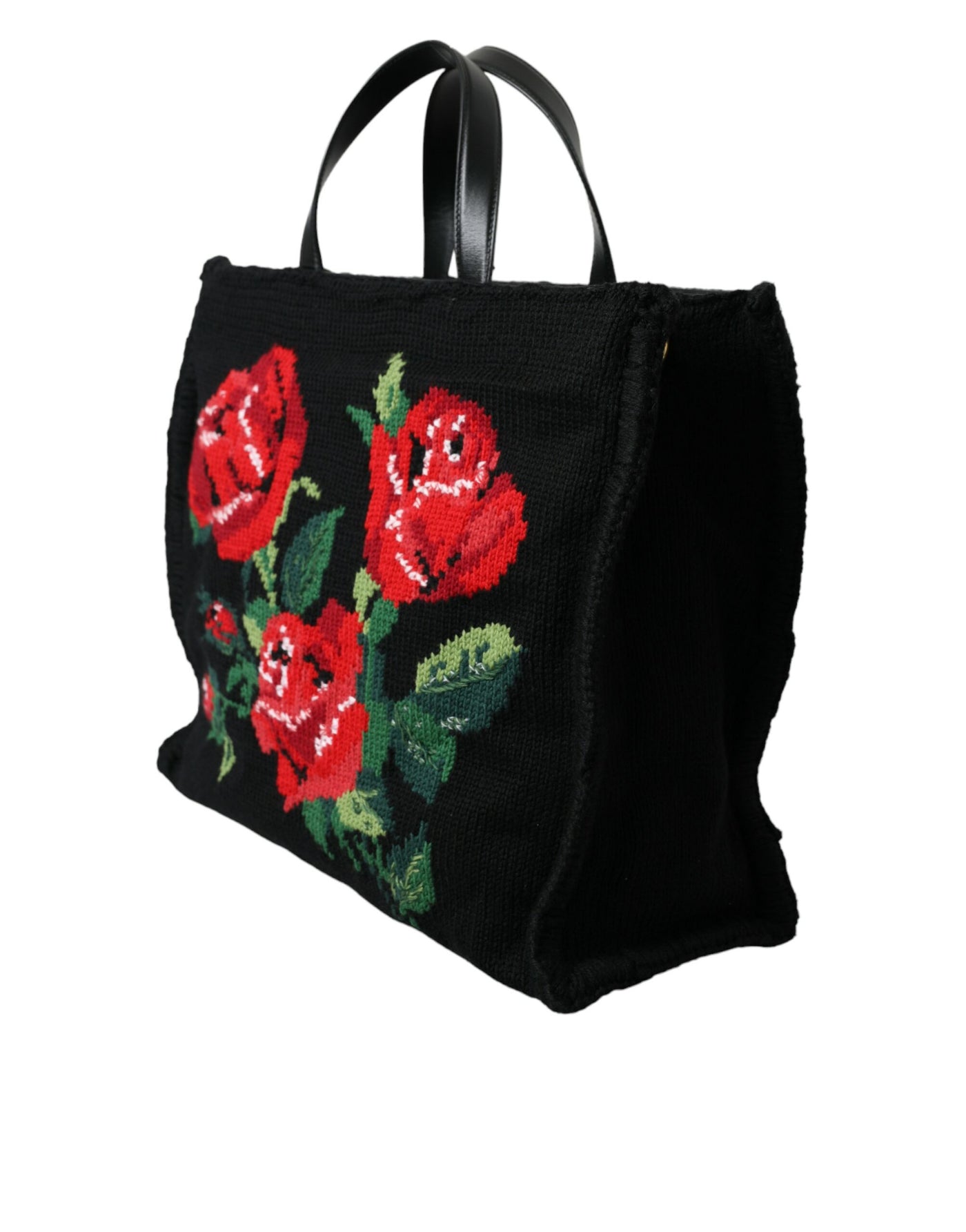 Schwarze Tote mit schicker Blumenstickerei