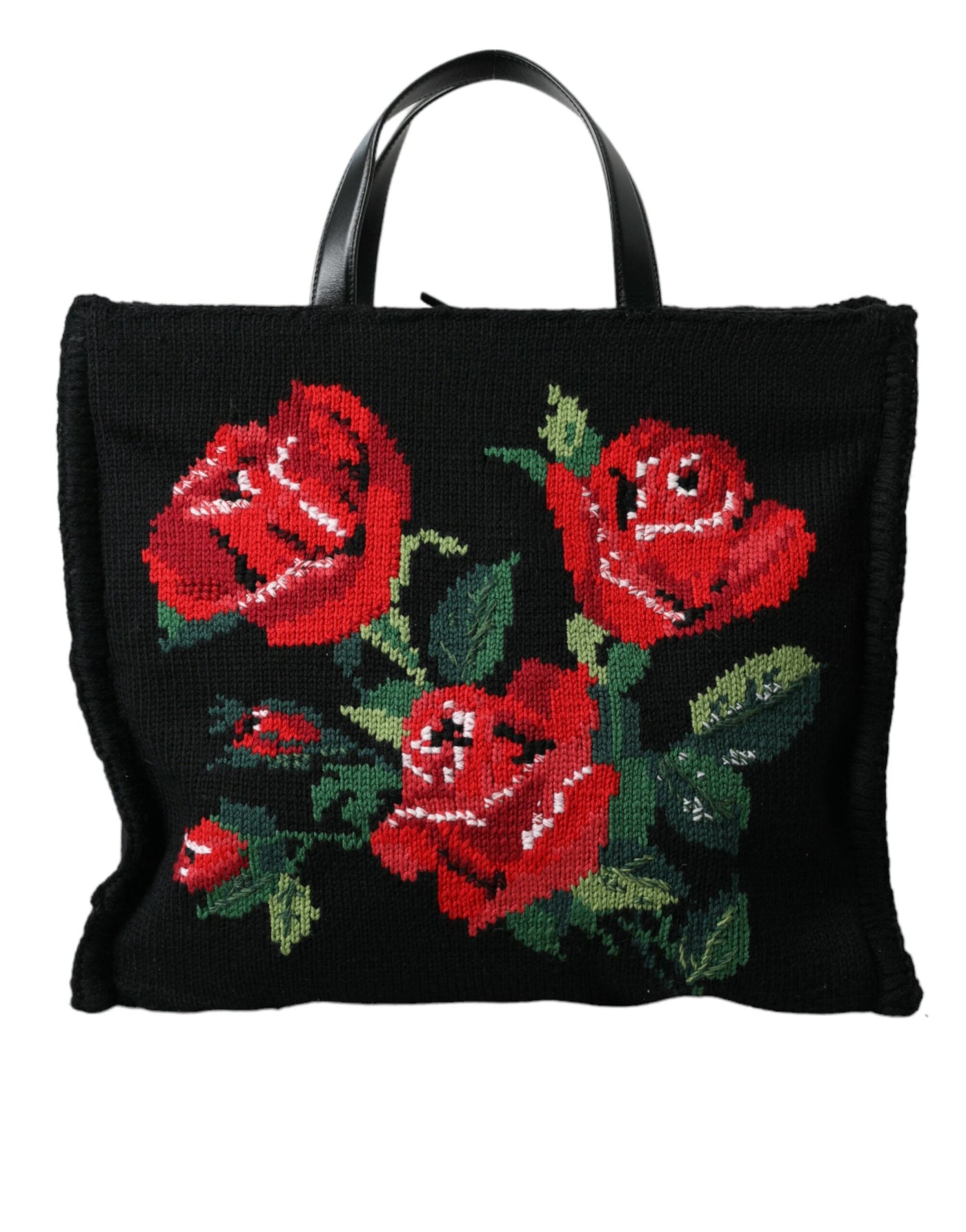 Schwarze Tote mit schicker Blumenstickerei