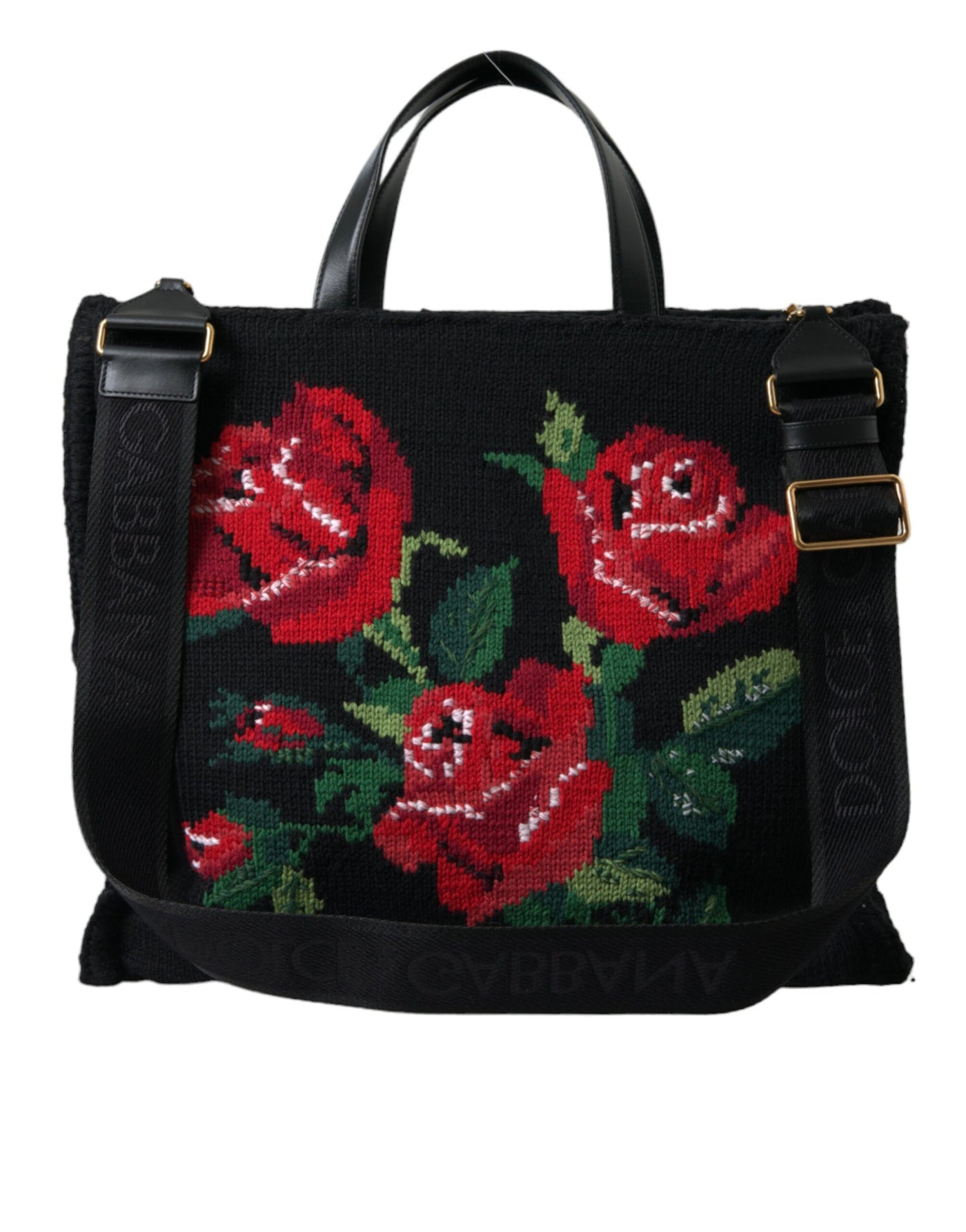 Schwarze Tote mit schicker Blumenstickerei