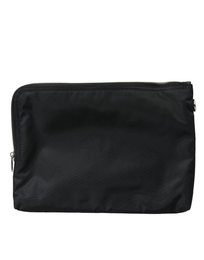 Elegante schwarze Nylon-Clutch mit Kronenaufdruck