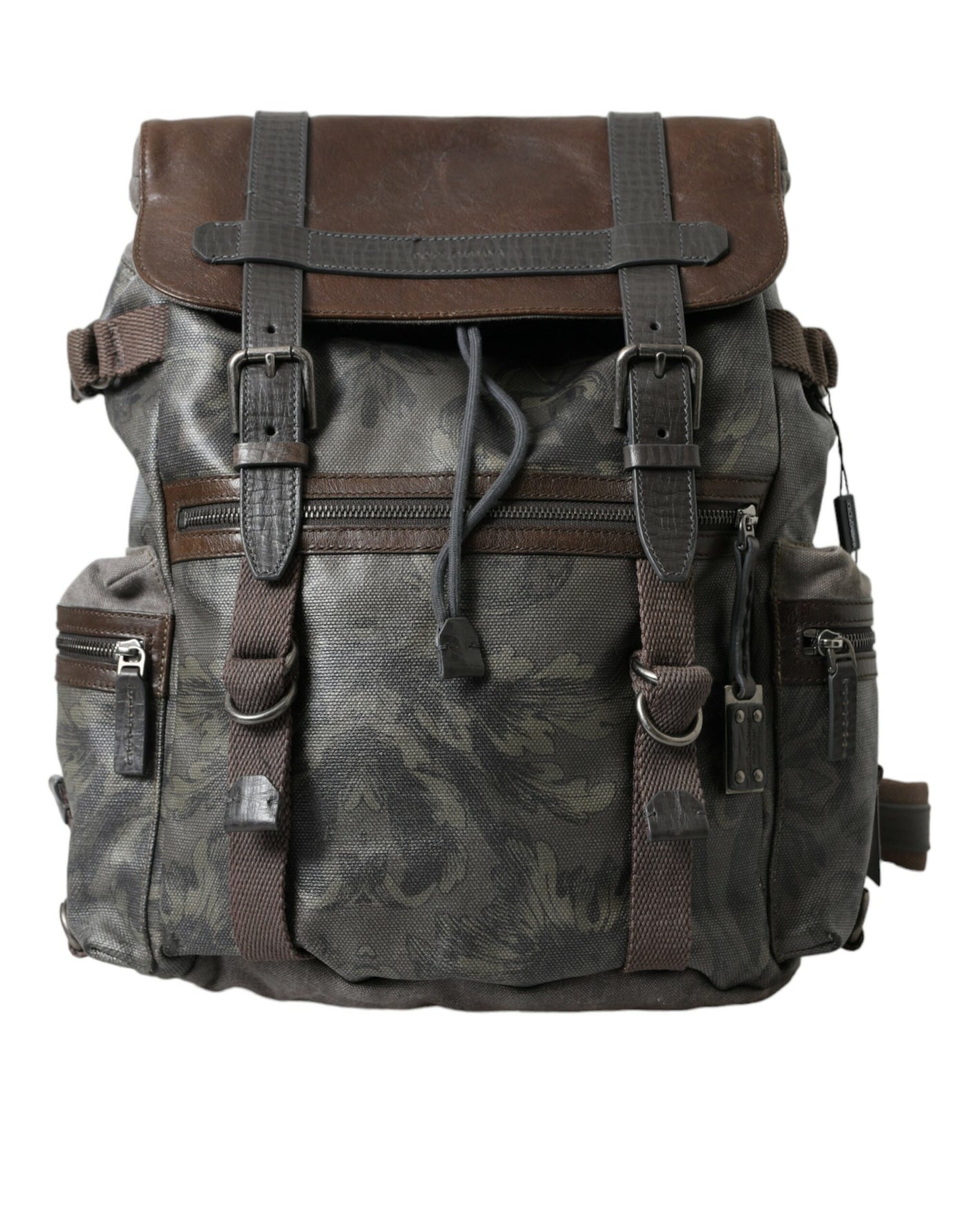 Eleganter Rucksack aus grünem Canvas und Leder