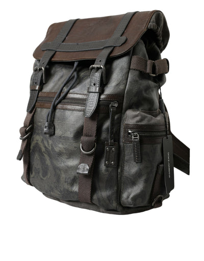 Eleganter Rucksack aus grünem Canvas und Leder