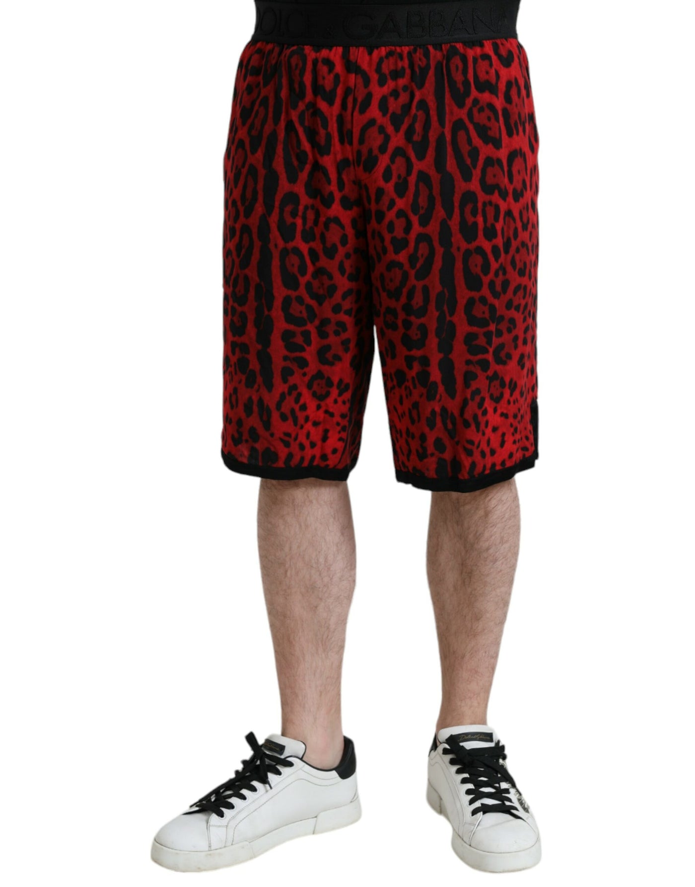 Rote Bermudashorts mit Leopardenmuster aus Viskose