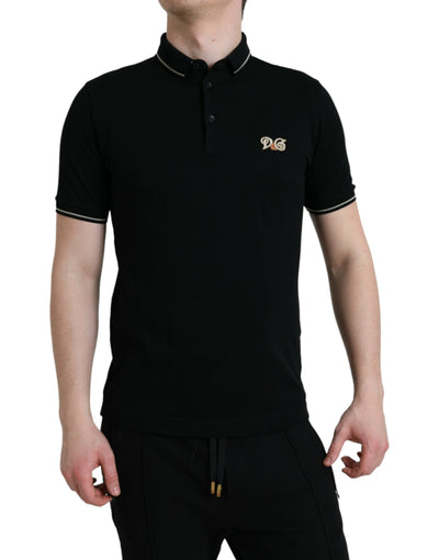 Schwarzes Logo-Kragen-Polo-T-Shirt mit kurzen Ärmeln