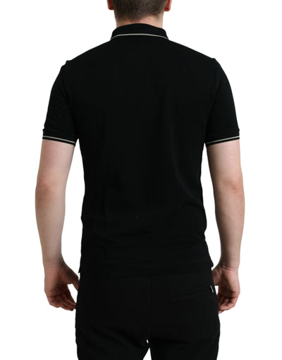 Schwarzes Logo-Kragen-Polo-T-Shirt mit kurzen Ärmeln