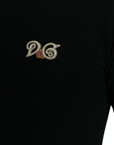 Schwarzes Logo-Kragen-Polo-T-Shirt mit kurzen Ärmeln