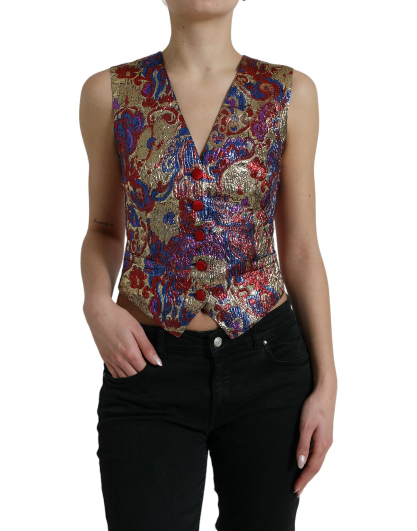 Multicolor Floral Print Jacquard Weste Weste