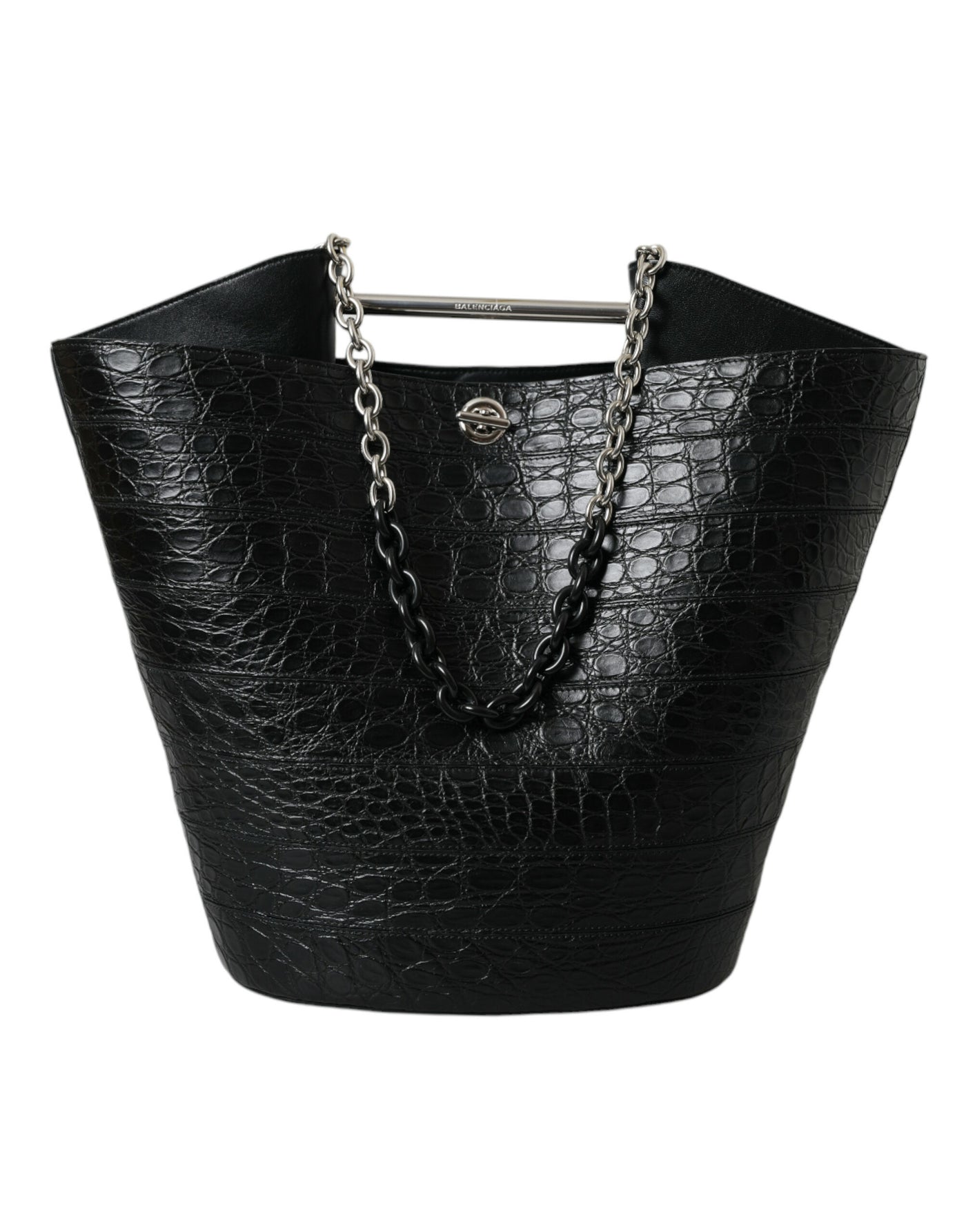 Elegante Maxi Bucket Bag aus schwarzem Krokodilleder