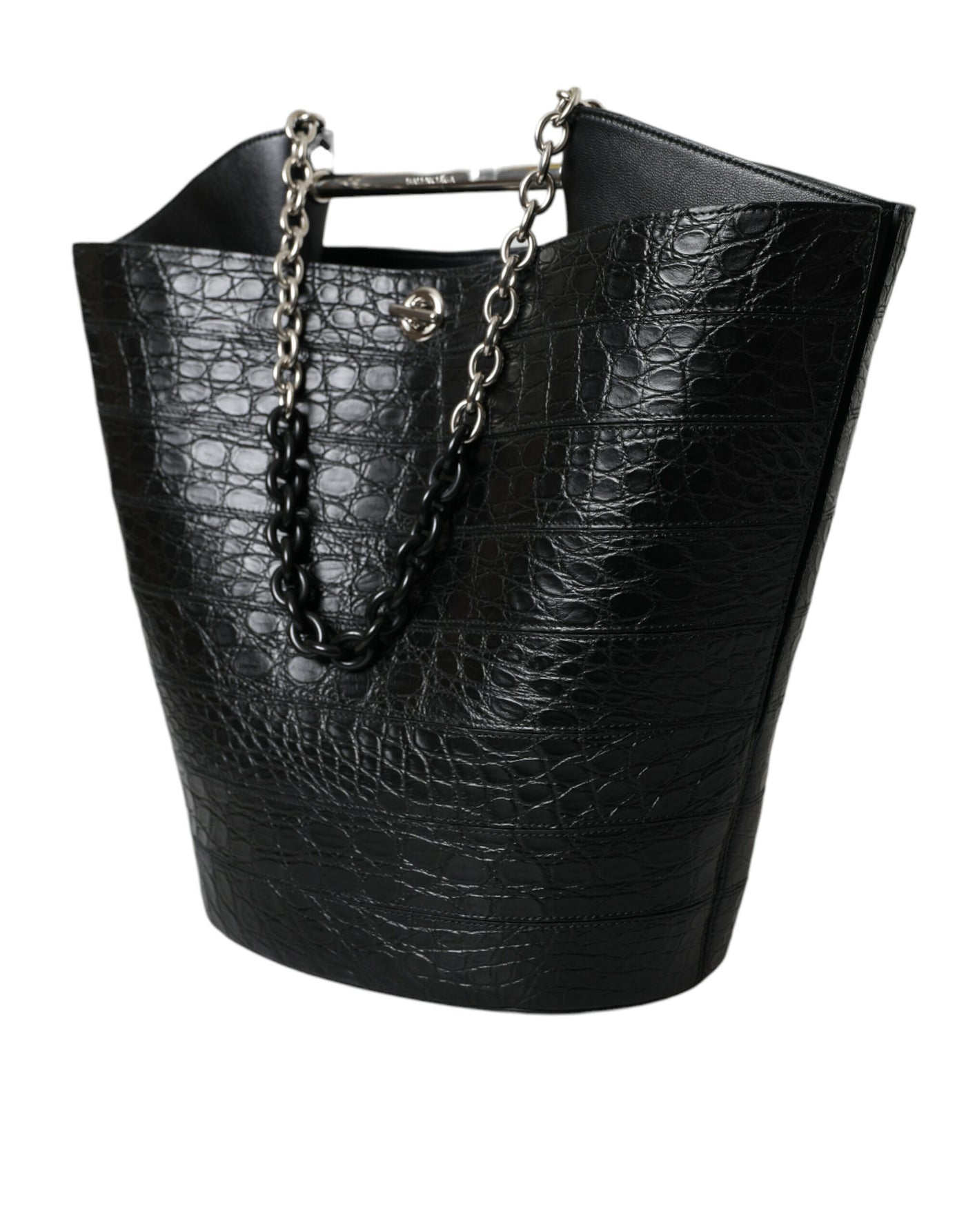 Elegante Maxi Bucket Bag aus schwarzem Krokodilleder