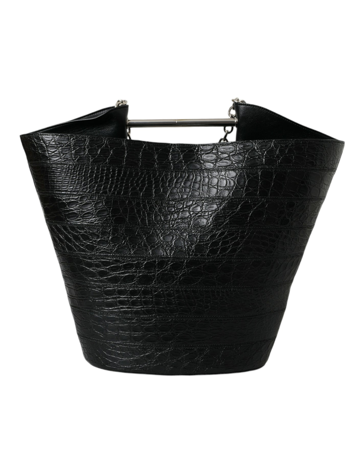 Elegante Maxi Bucket Bag aus schwarzem Krokodilleder