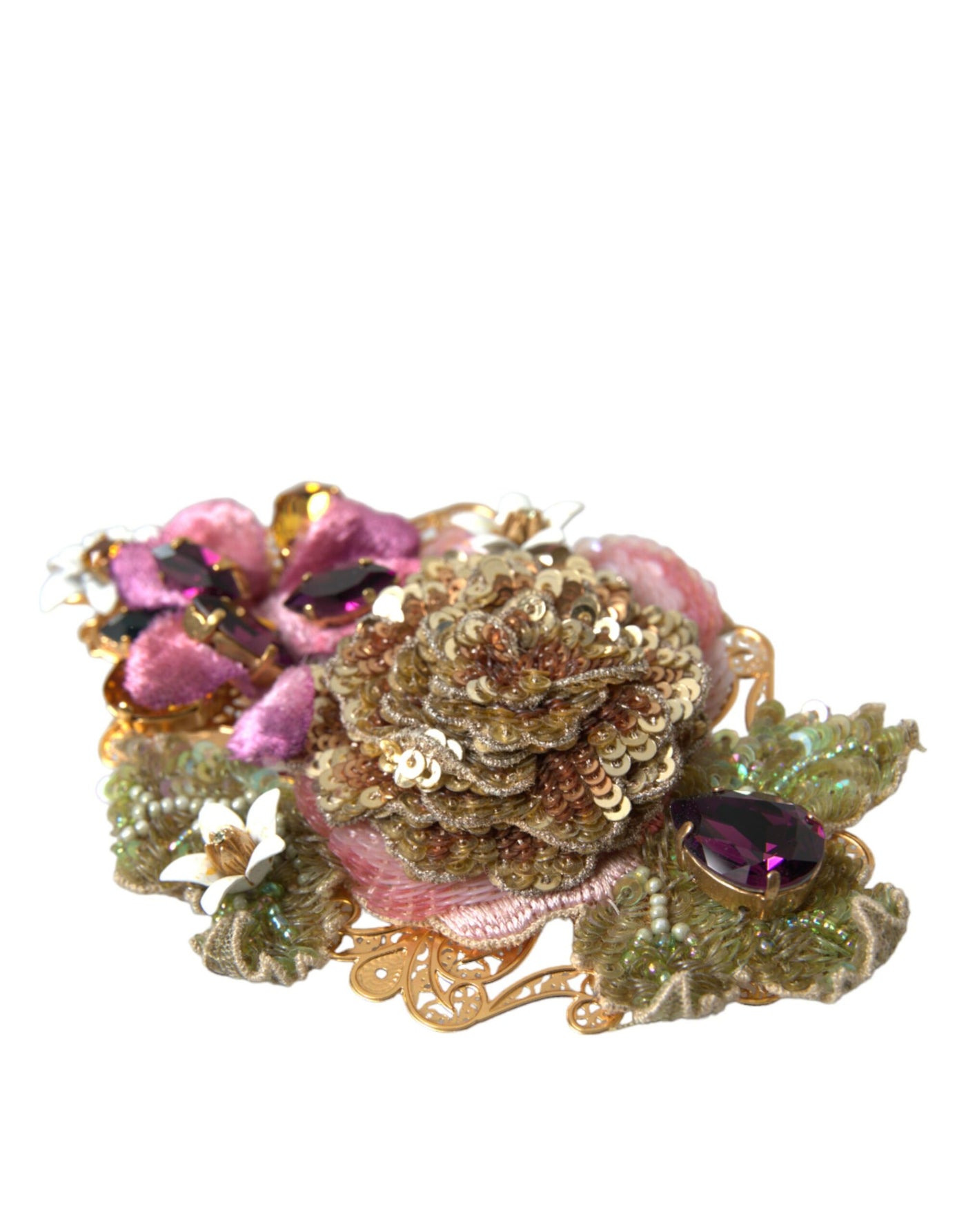 Gold Messing Floral Kristall Pailletten Haarspange