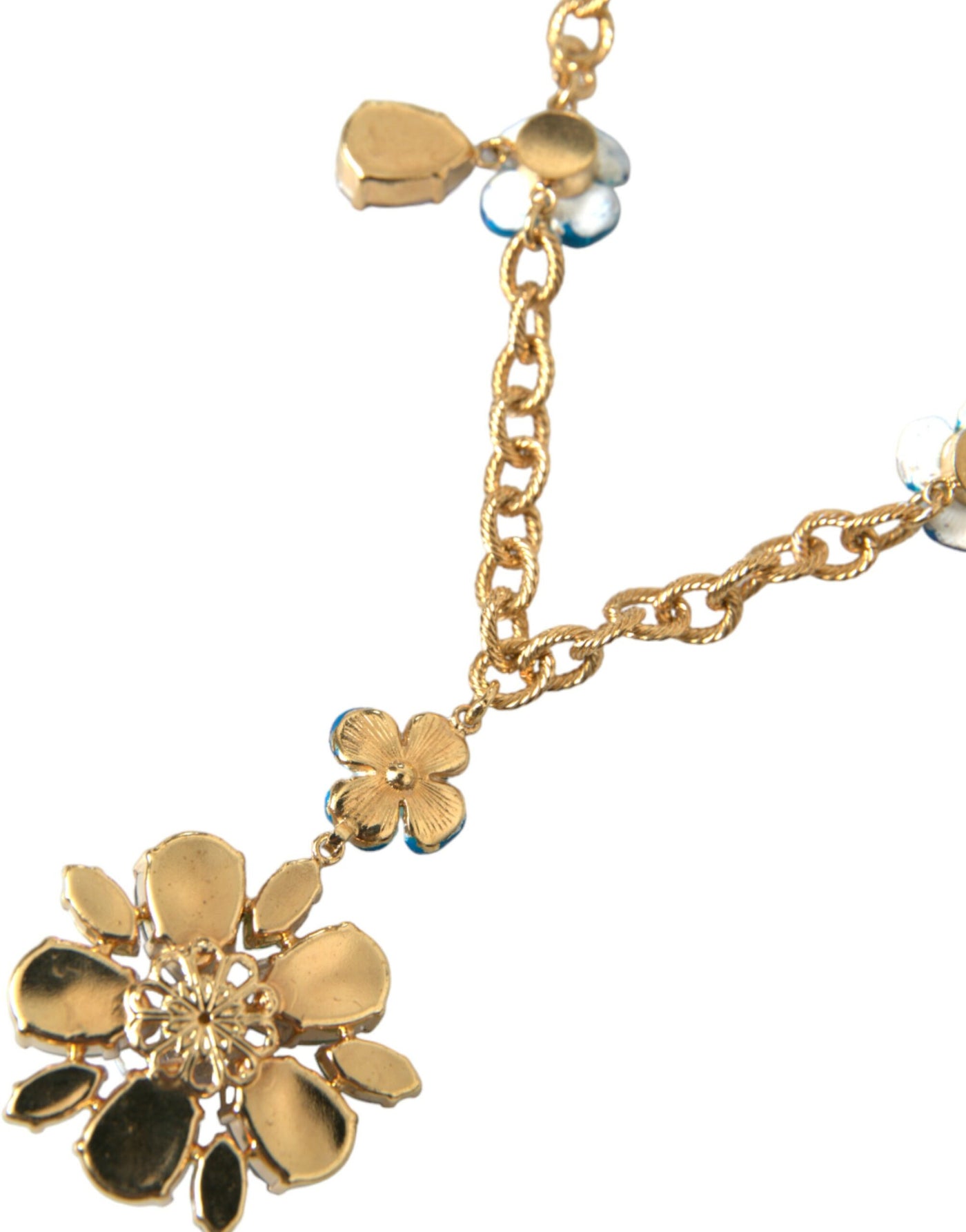 Gold Messing Kette Crystal Floral Anhänger Charm Halskette