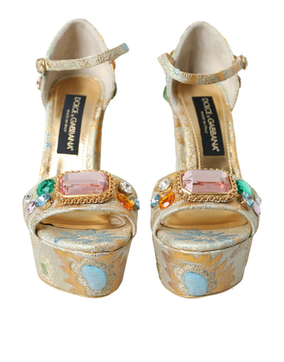 Gold Floral Jacquard Kristall Sandalen Schuhe