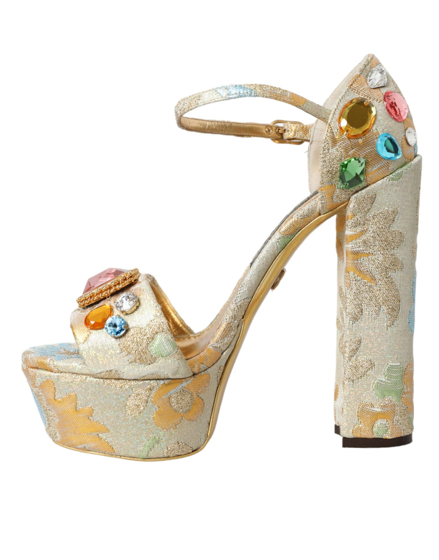 Gold Floral Jacquard Kristall Sandalen Schuhe