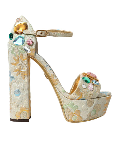 Gold Floral Jacquard Kristall Sandalen Schuhe