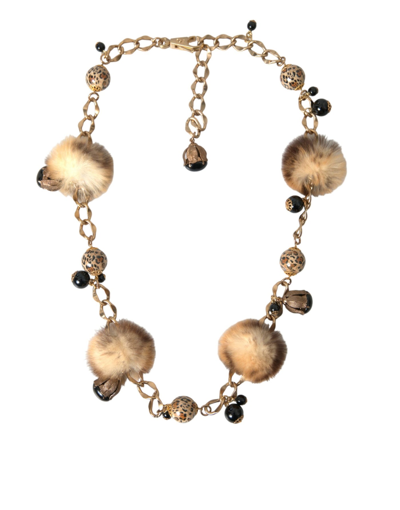 Gold Messing Leopard Pelz Perle Collier Kette Gürtel