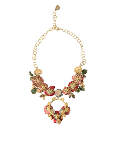 Gold Messing Link Kette Rose Petal Crystal Anhänger Halskette