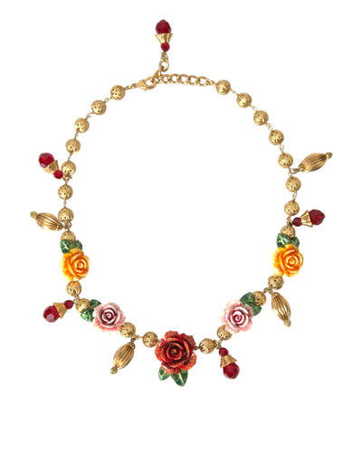 Multicolor Rosen Kristalle Gold Kugelkette Halskette